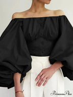 Sturdy Off-The-Shoulder Lantern Sleeve Stylish Blouse