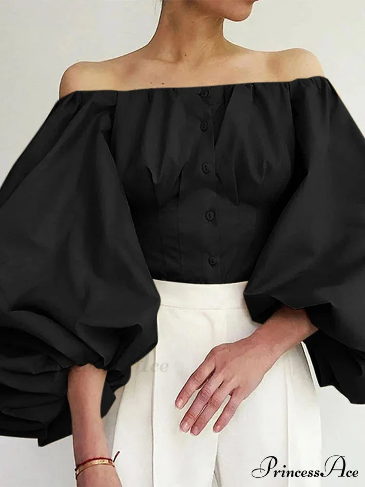 Sturdy Off-The-Shoulder Lantern Sleeve Stylish Blouse