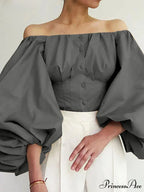 Sturdy Off-The-Shoulder Lantern Sleeve Stylish Blouse