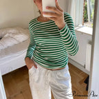 Stylish 2000s Striped Ribbed Knitted Crop Long Sleeve Knit Top