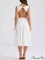 Stylish And Elegant Solid Color Trendy Round Neck Backless Sleeveless Midi Dress