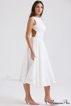 Stylish And Elegant Solid Color Trendy Round Neck Backless Sleeveless Midi Dress