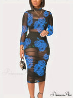 Stylish Blossom Net Medium Length Seductive Celebration Dress