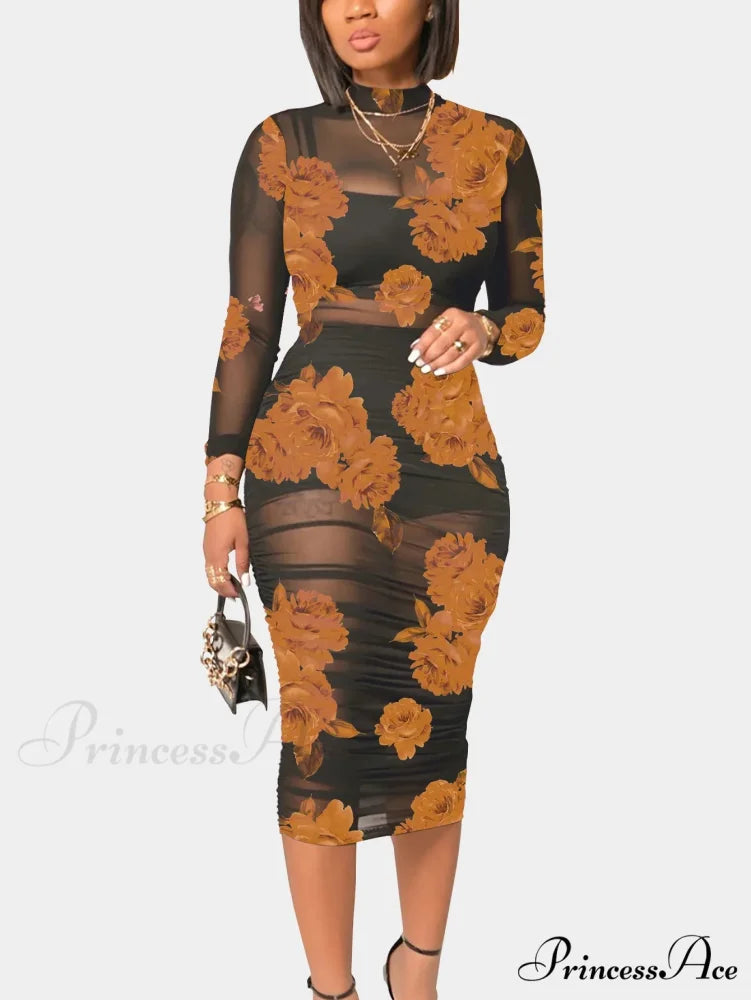 Stylish Blossom Net Medium Length Seductive Celebration Dress