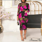 Stylish Blossom Net Medium Length Seductive Celebration Dress