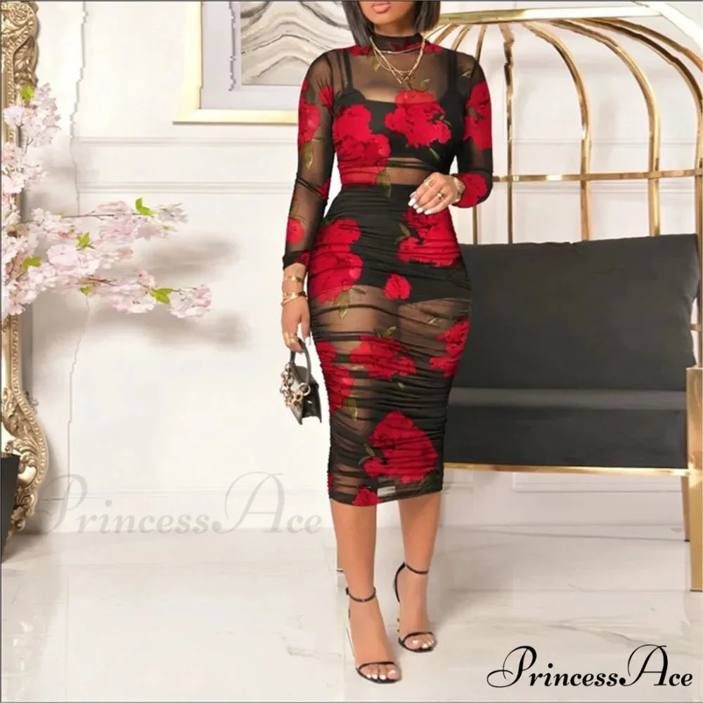 Stylish Blossom Net Medium Length Seductive Celebration Dress