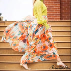 Stylish Bohemian Chiffon Floral Long Elevated Waist Pleated Skirt