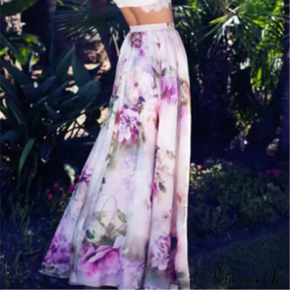 Stylish Bohemian Chiffon Floral Long Elevated Waist Pleated Skirt