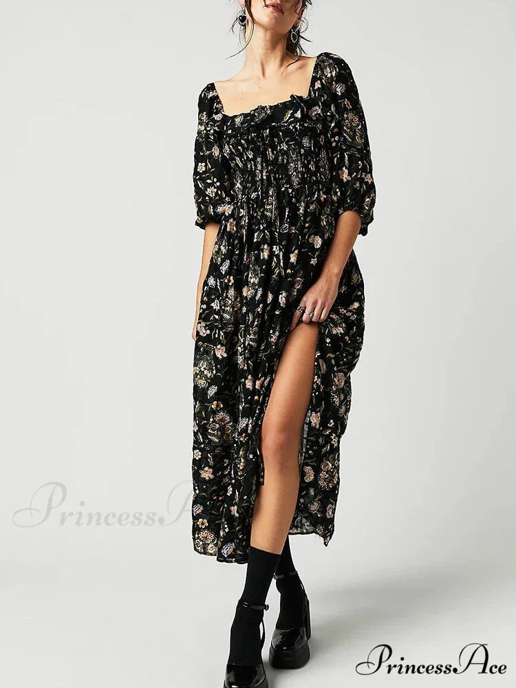 Stylish Bohemian Open-Back Frilly Flower Dress