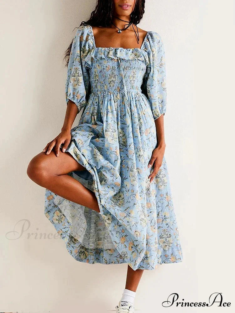 Stylish Bohemian Open-Back Frilly Flower Dress