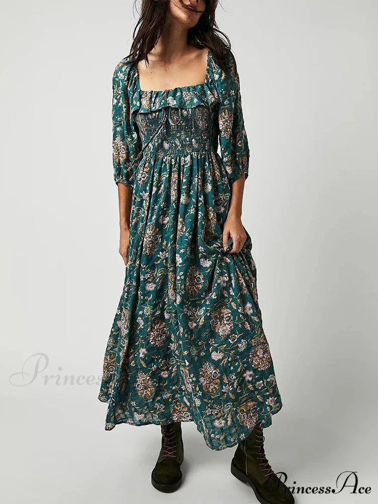 Stylish Bohemian Open-Back Frilly Flower Dress