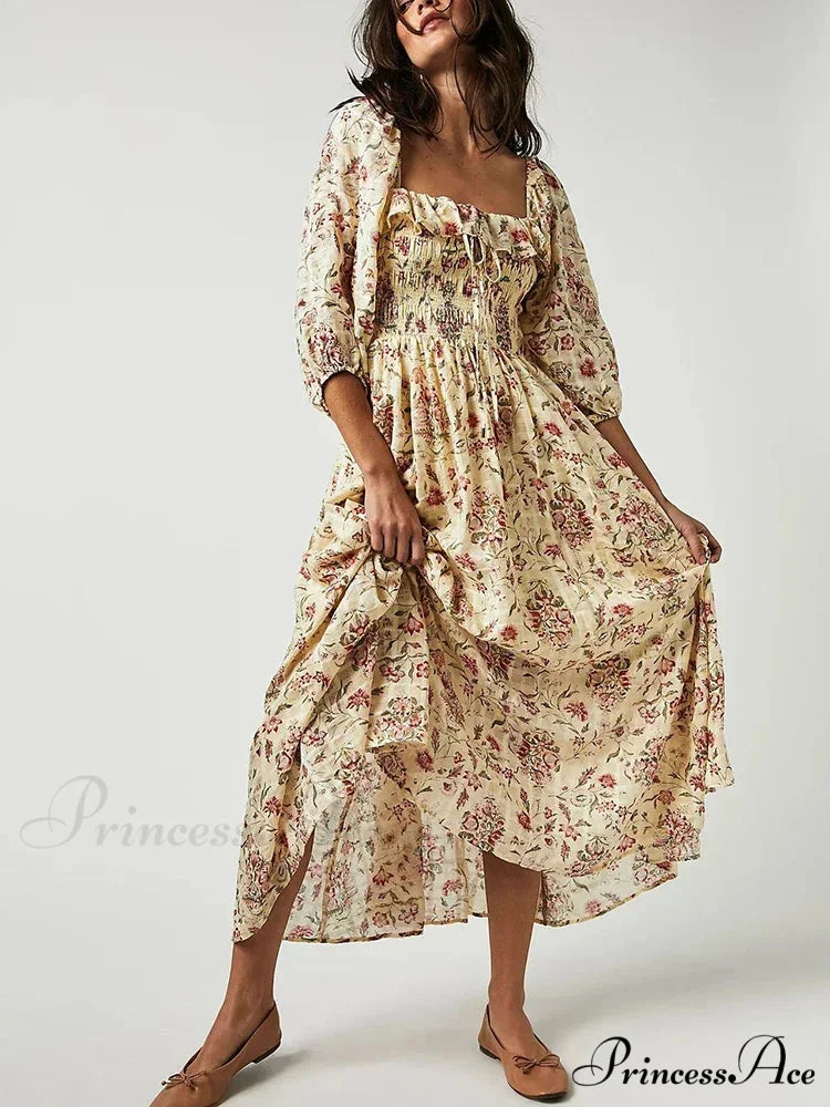 Stylish Bohemian Open-Back Frilly Flower Dress