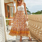 Stylish Bohemian Skirts Free Spirit Floral Printed High Waist Rayon Robes