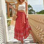 Stylish Bohemian Skirts Free Spirit Floral Printed High Waist Rayon Robes