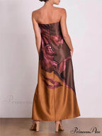 Stylish Contrasting Off-Shoulder Charming Floral Print Maxi Dress