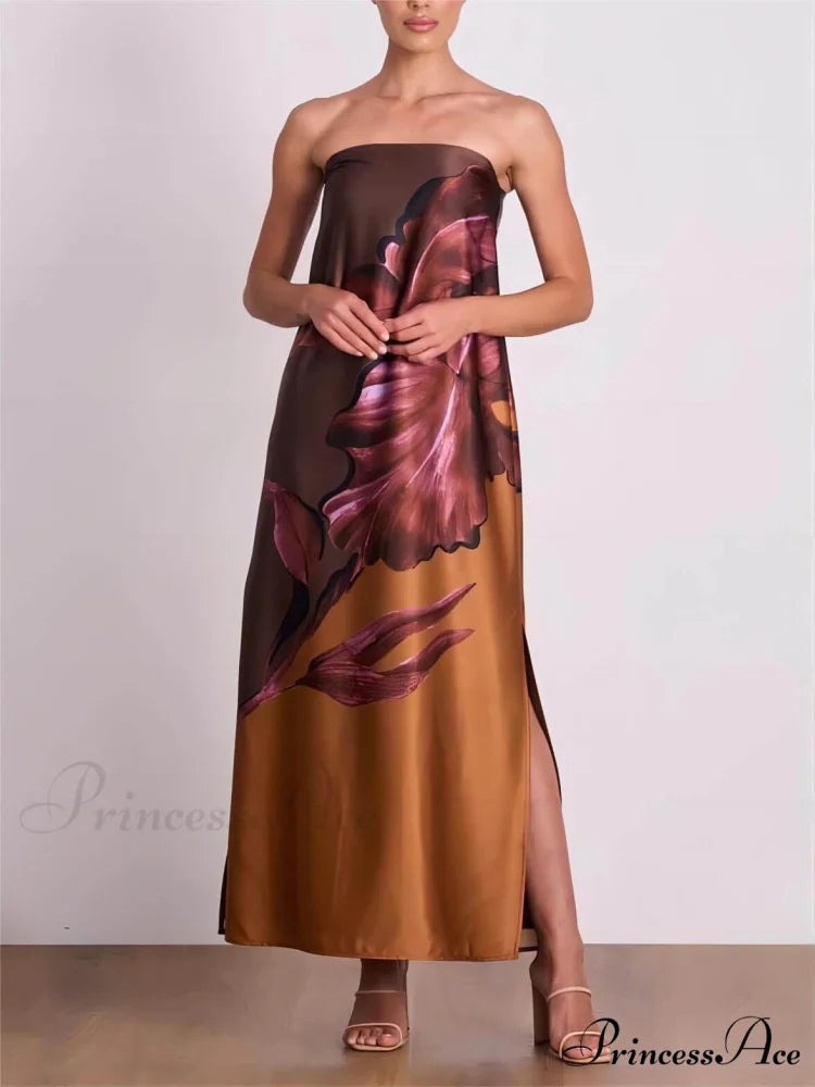 Stylish Contrasting Off-Shoulder Charming Floral Print Maxi Dress