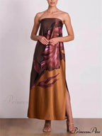 Stylish Contrasting Off-Shoulder Charming Floral Print Maxi Dress