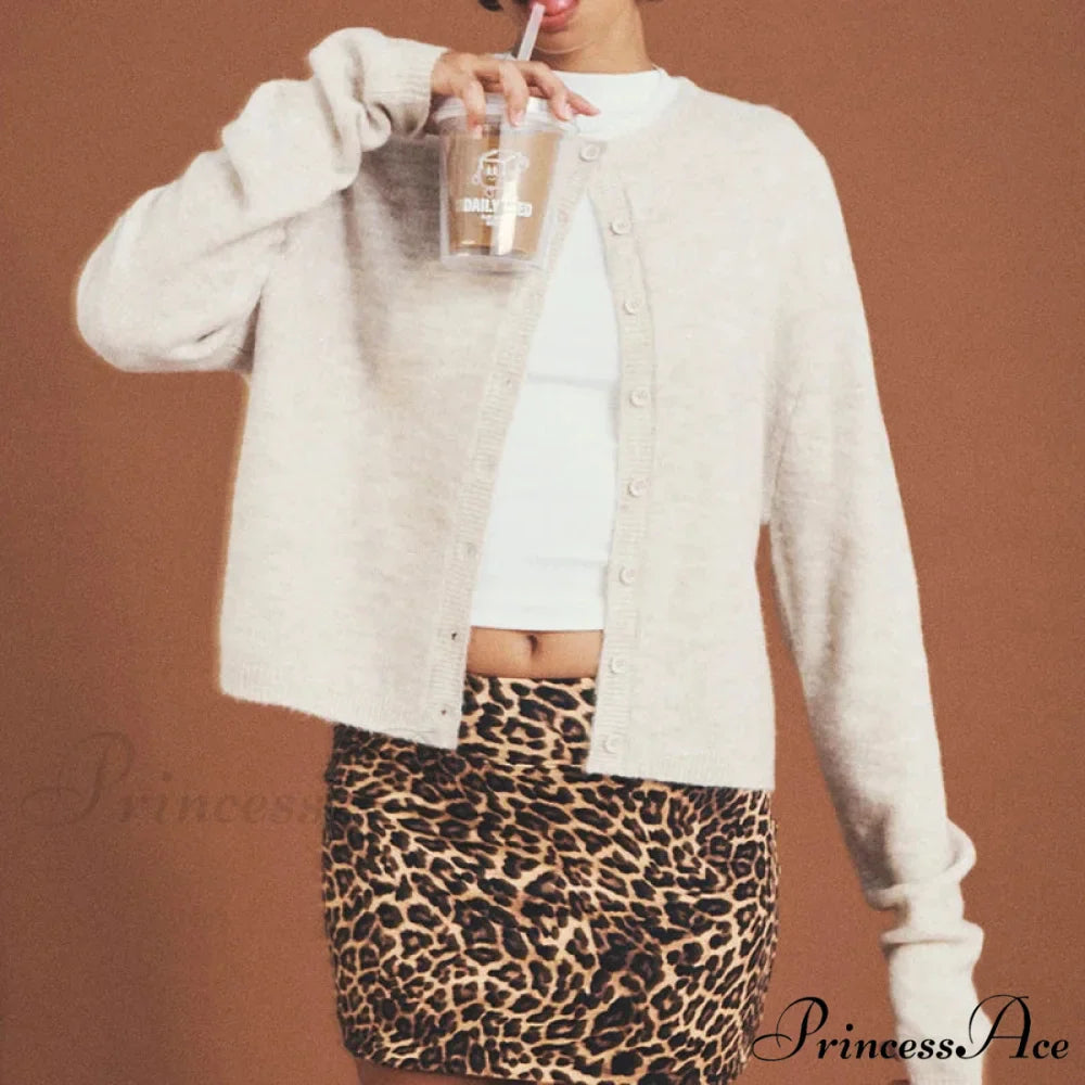 Stylish Crew Neck Button Up Front Cardigan