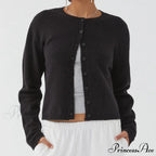 Stylish Crew Neck Button Up Front Cardigan