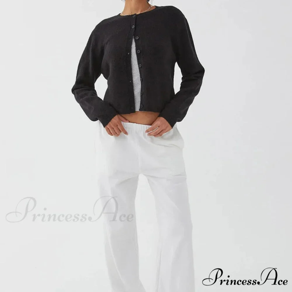 Stylish Crew Neck Button Up Front Cardigan