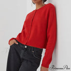 Stylish Crew Neck Button Up Front Cardigan