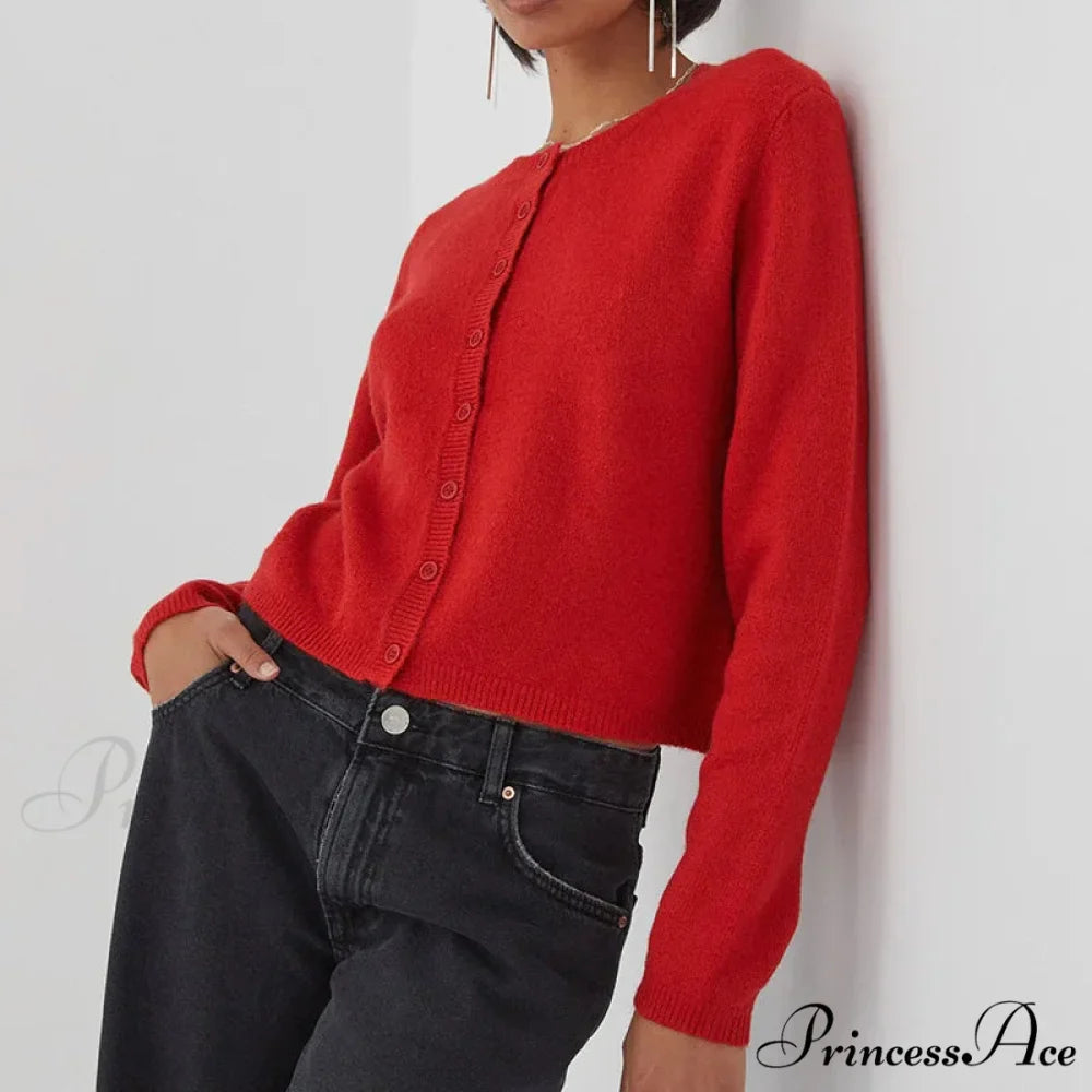 Stylish Crew Neck Button Up Front Cardigan