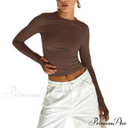 Stylish Crew Neck Trim Fit Extended Sleeve Knit Top with Thumb Holes