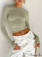 Stylish Crew Neck Trim Fit Extended Sleeve Knit Top with Thumb Holes