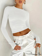 Stylish Crew Neck Trim Fit Extended Sleeve Knit Top with Thumb Holes