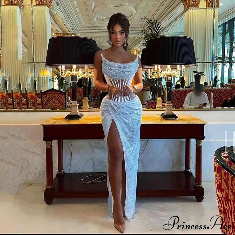 Stylish Crystal Beaded Sleeveless Gown Celebration Prom Gown