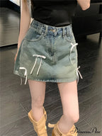 Stylish Denim Bow Detail Skirt
