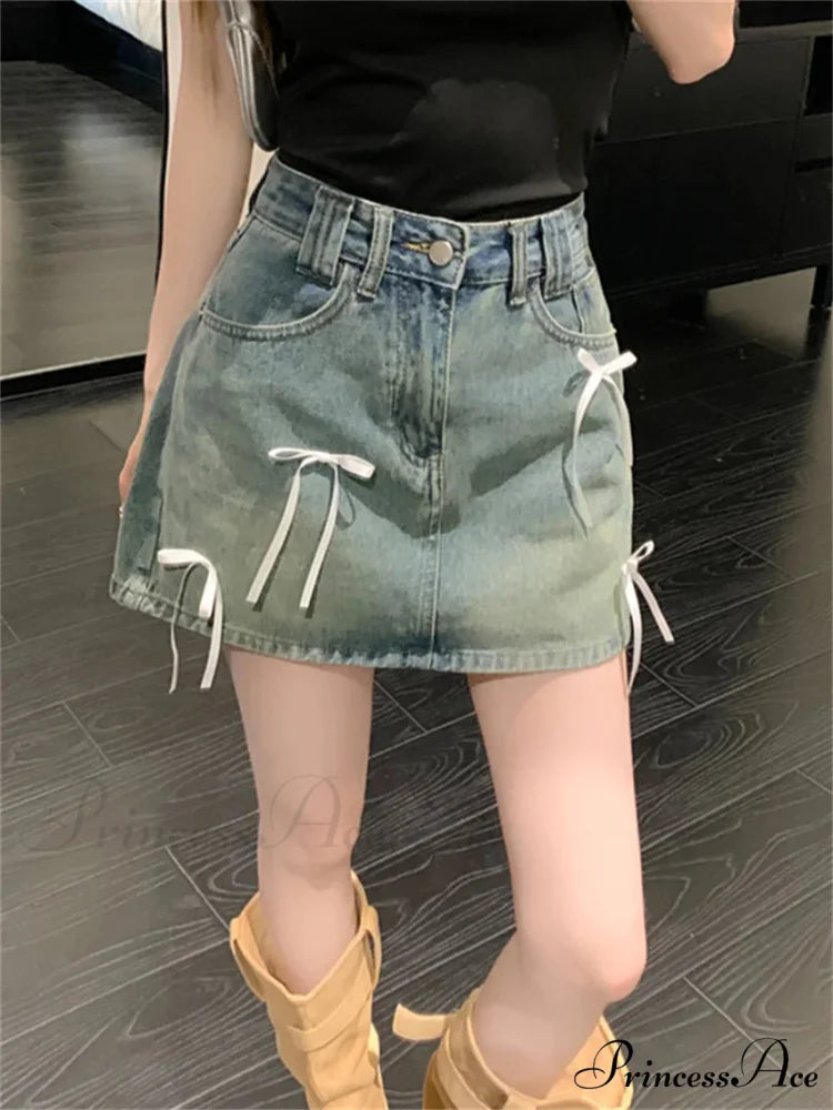 Stylish Denim Bow Detail Skirt