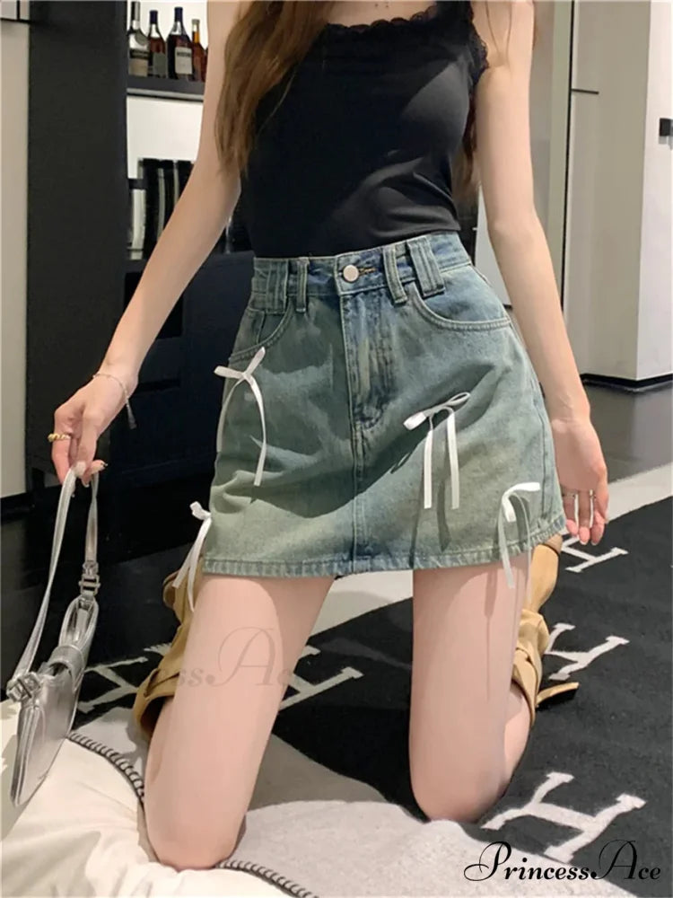 Stylish Denim Bow Detail Skirt