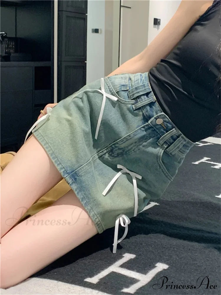 Stylish Denim Bow Detail Skirt