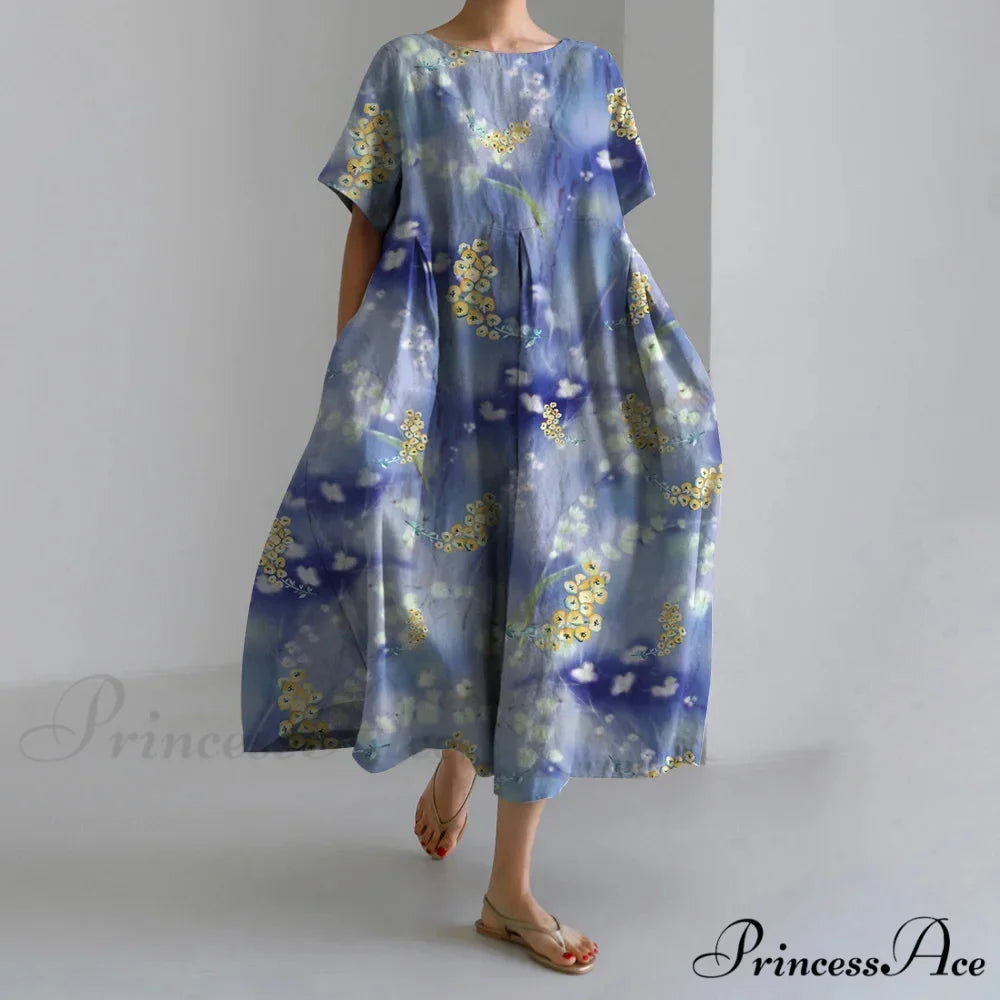 Stylish Fall Vintage Flower Pattern Circular Neck Evening Gown