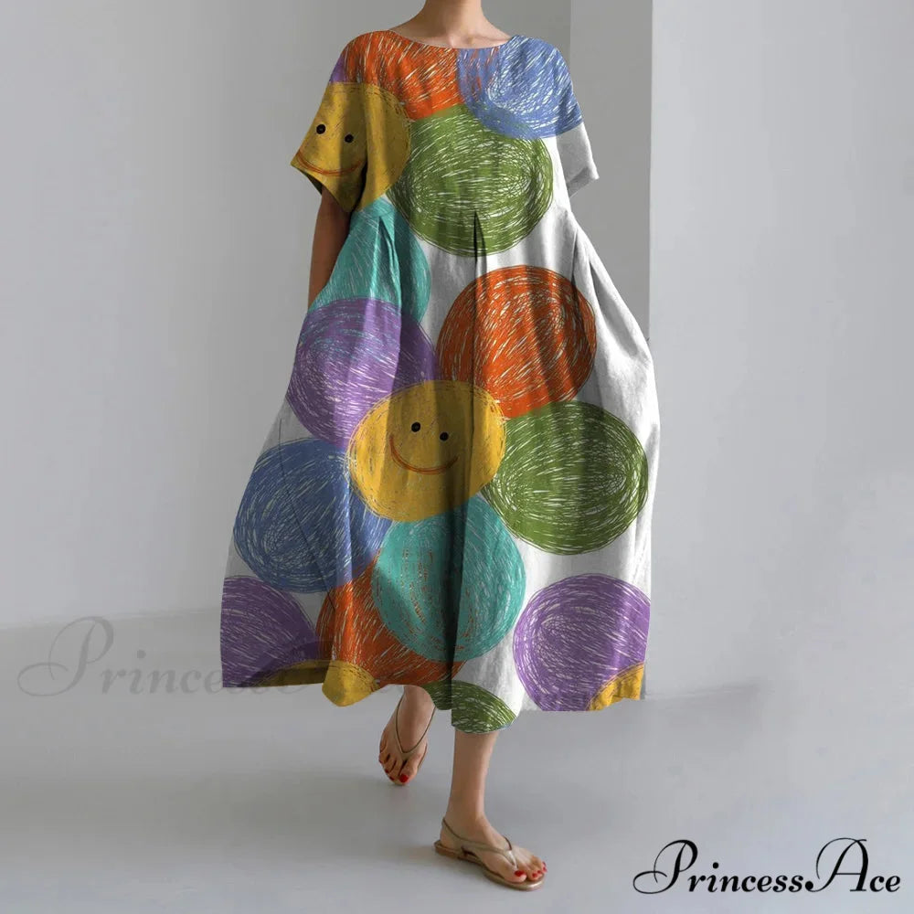 Stylish Fall Vintage Flower Pattern Circular Neck Evening Gown