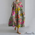 Stylish Fall Vintage Flower Pattern Circular Neck Evening Gown