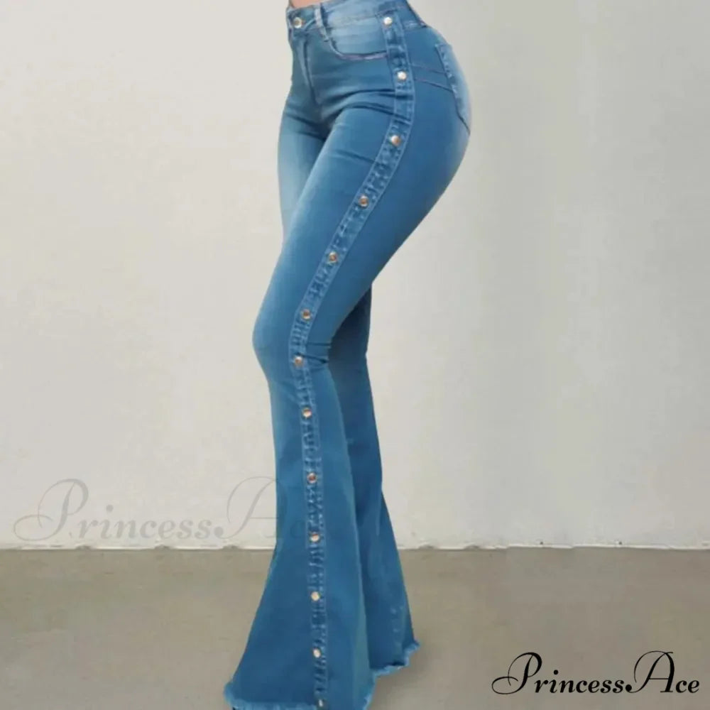 Stylish Flare Control Tummy Skin-Touch Skinny Women Wide Leg Flare Denim Trousers Jeans