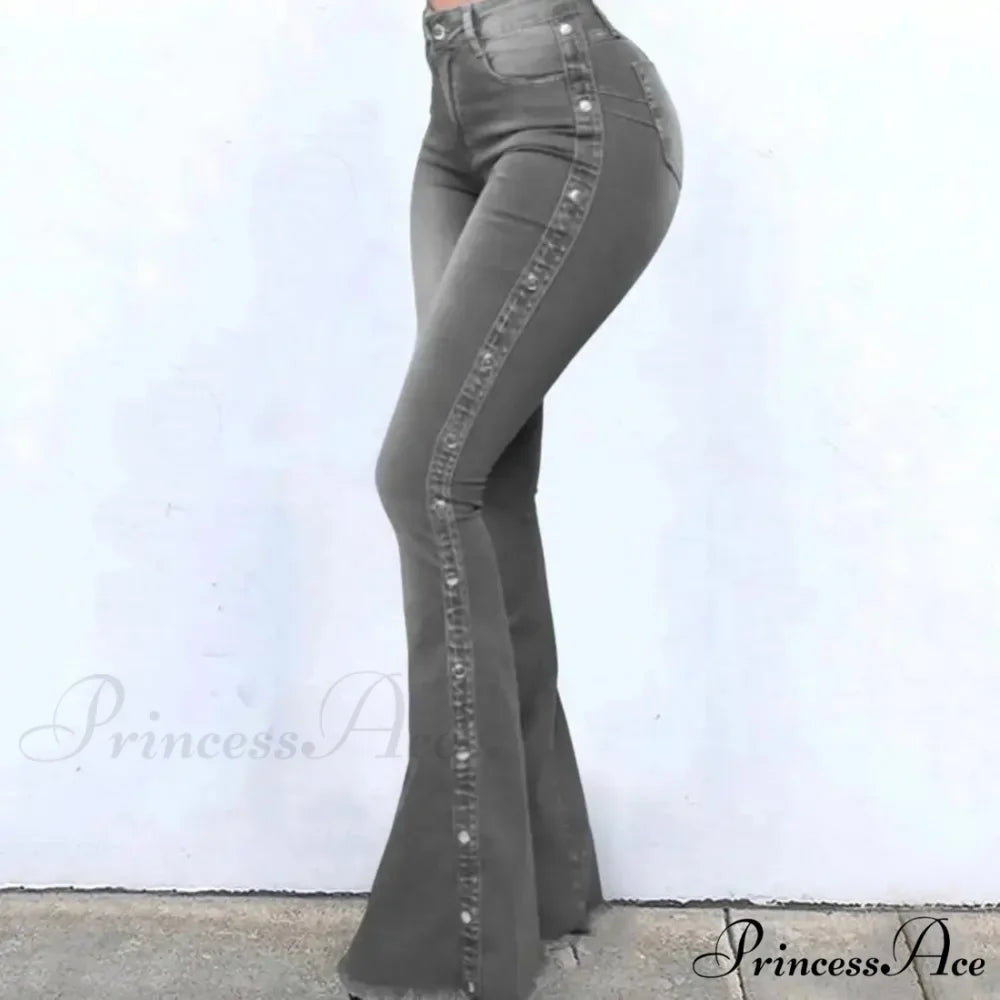 Stylish Flare Control Tummy Skin-Touch Skinny Women Wide Leg Flare Denim Trousers Jeans