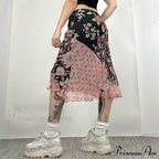 Stylish Flower Pattern Low Cut Patchwork Skirt