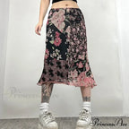 Stylish Flower Pattern Low Cut Patchwork Skirt