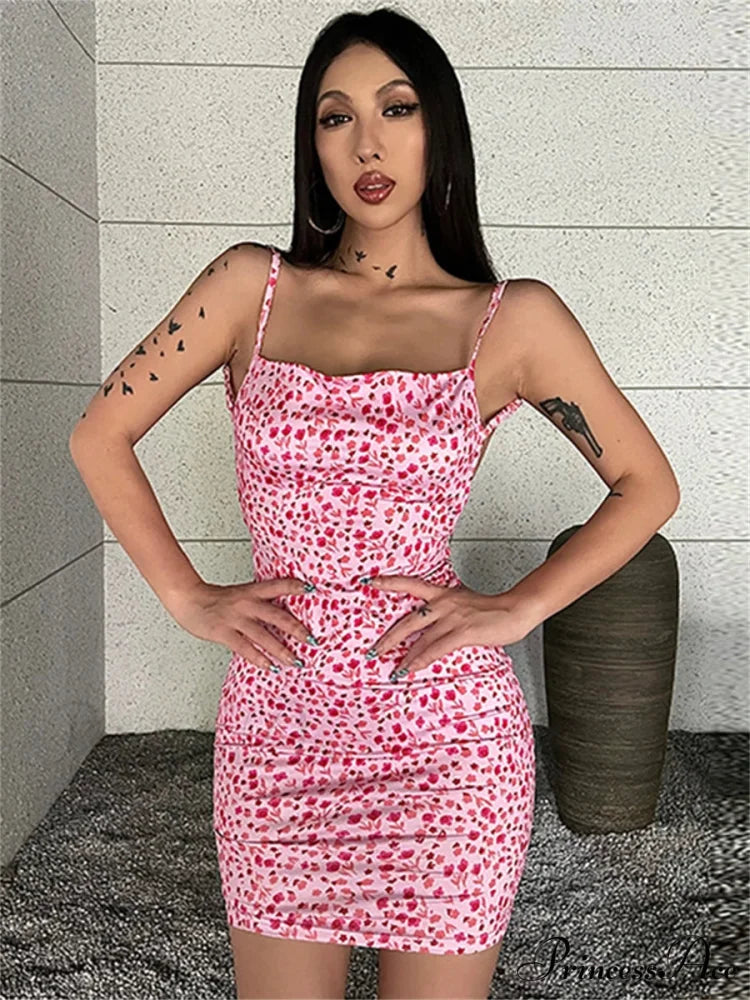 Stylish Flower Pattern Open-Back Sling Mini Suspender Wrap Bodycon Party Dress
