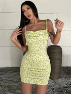 Stylish Flower Pattern Open-Back Sling Mini Suspender Wrap Bodycon Party Dress