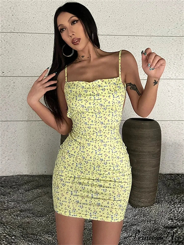 Stylish Flower Pattern Open-Back Sling Mini Suspender Wrap Bodycon Party Dress