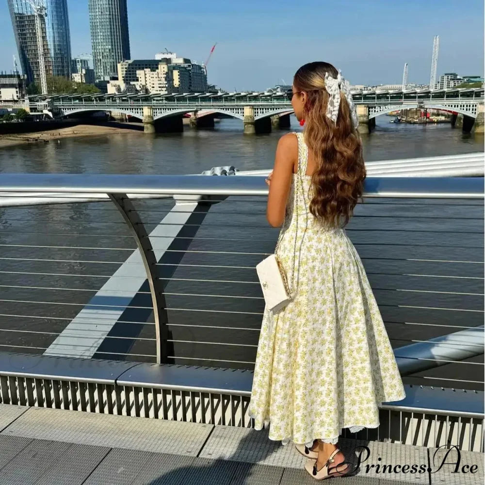 Stylish Flower Pattern Summer Midi Dress