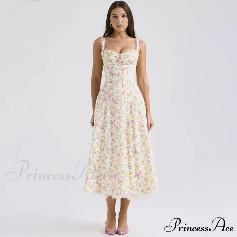 Stylish Flower Pattern Summer Midi Dress
