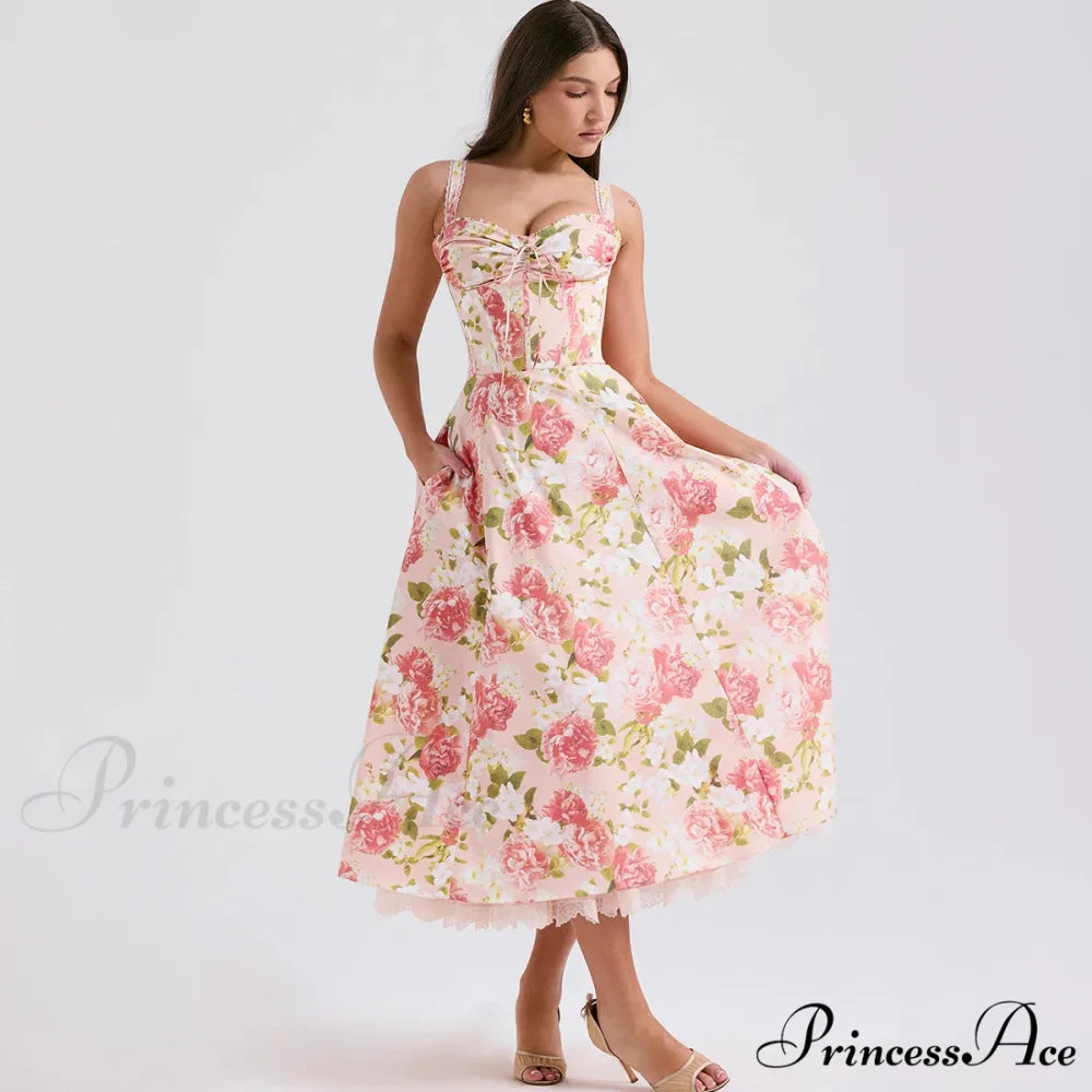 Stylish Flower Pattern Summer Midi Dress