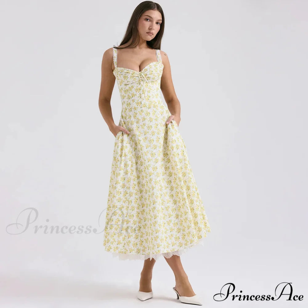 Stylish Flower Pattern Summer Midi Dress
