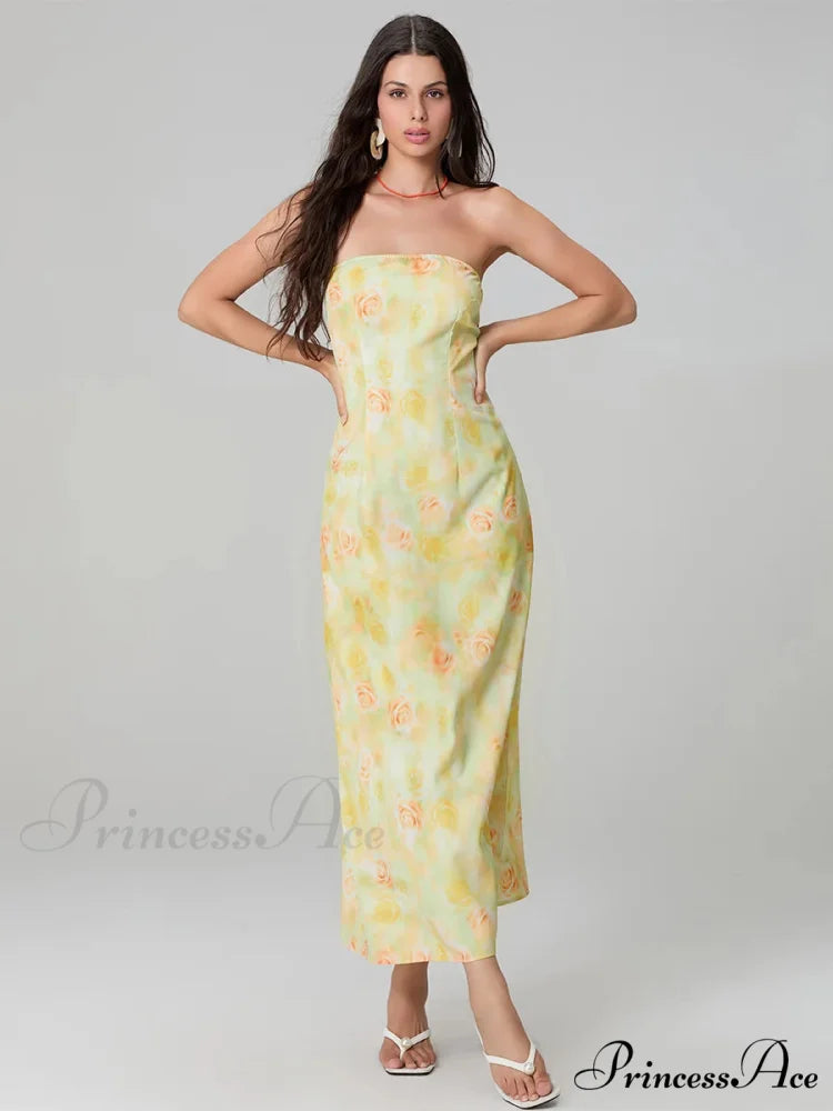 Stylish Flower Pattern Tube Backless Off-Shoulder Evening Gown Party Dress