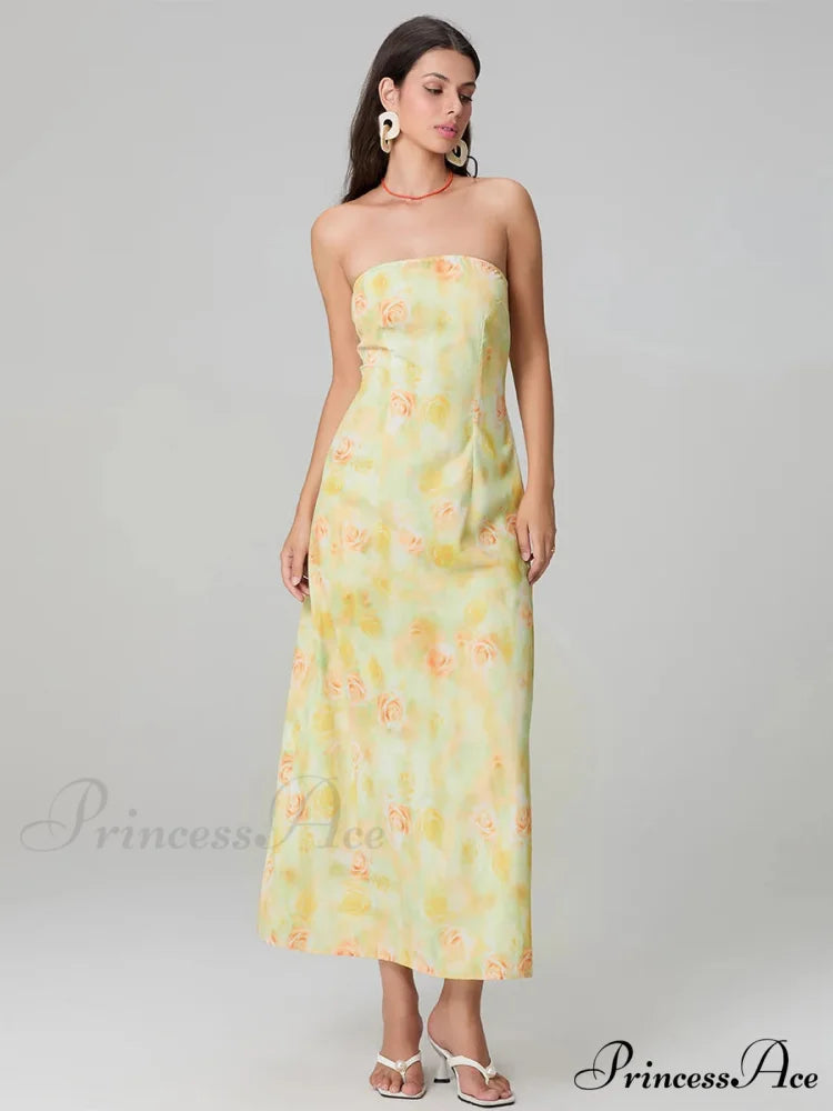 Stylish Flower Pattern Tube Backless Off-Shoulder Evening Gown Party Dress